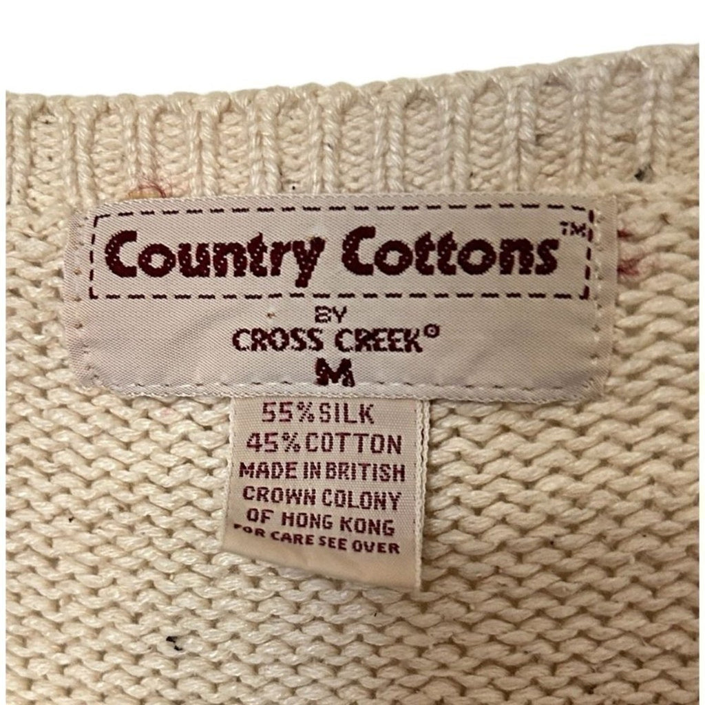 Country Cottons Cross Creek Men's Sweater Vest Cream Size M Silk Cotton Blend