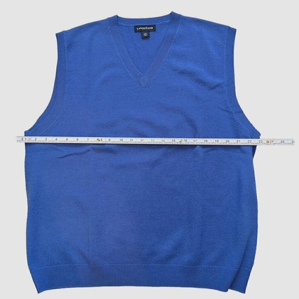 Lands End Vintage 90's 100% Cashmere Sweater Vest Blue V-Neck Golf