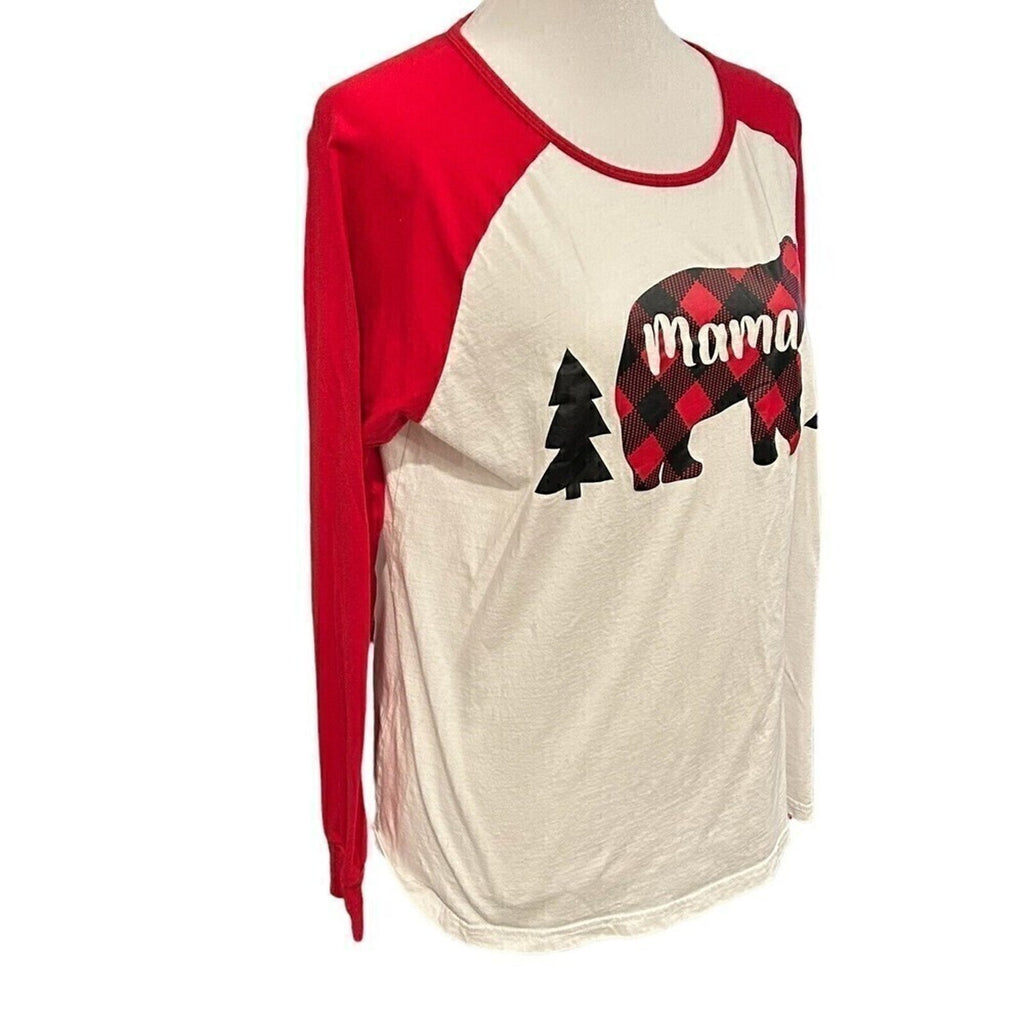 Christmas Holiday Women's Size XL TShirt T Red Lg Sleeve Mama Bear Red/Bl. #K135