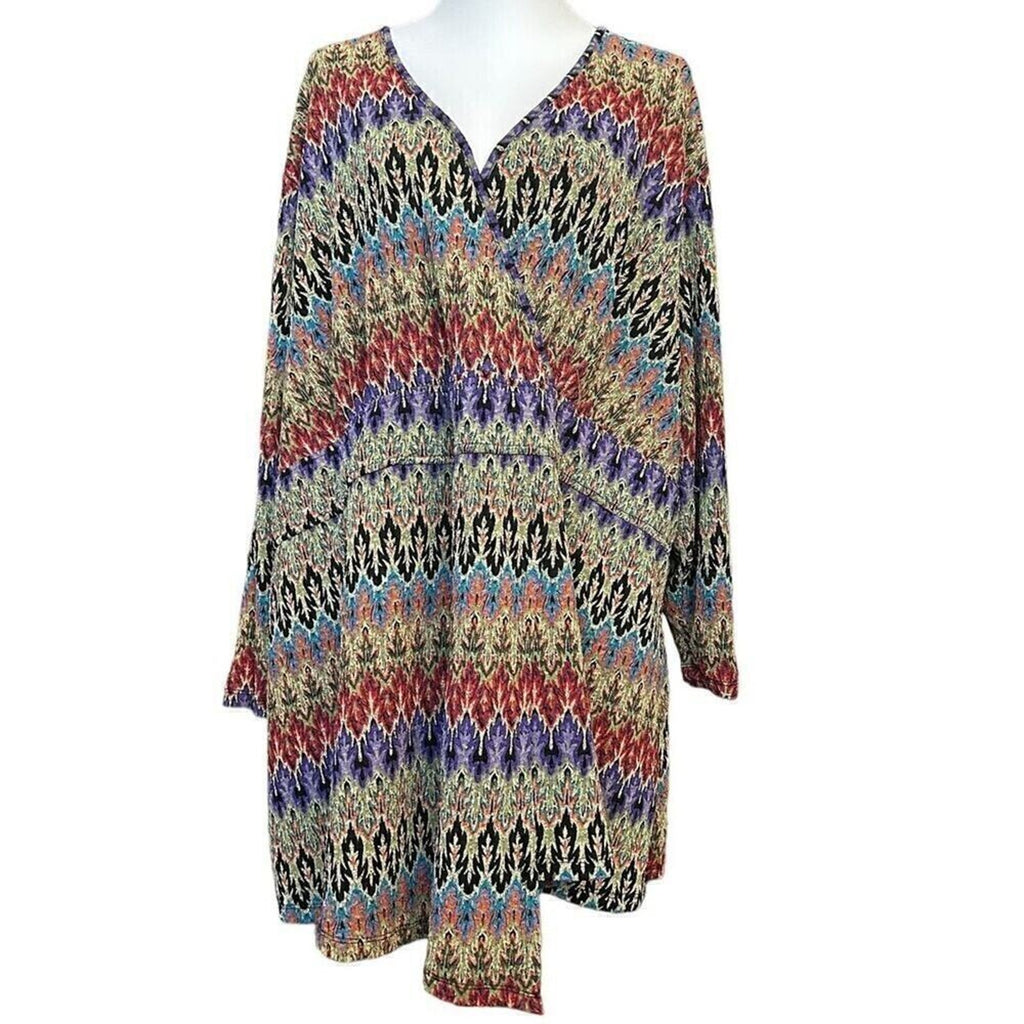 Russell Kemp Blouse Women's SZ.(3X) Multicolor Surplice V-Neck Long Sleeve #1162
