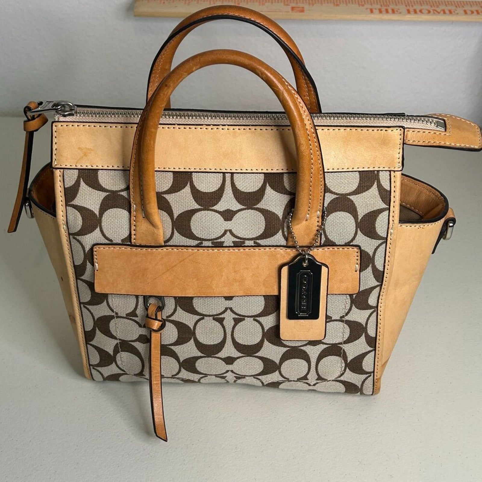 Coach Bleecker Khaki Cachet Bag Handbag / Purse Size See Description.