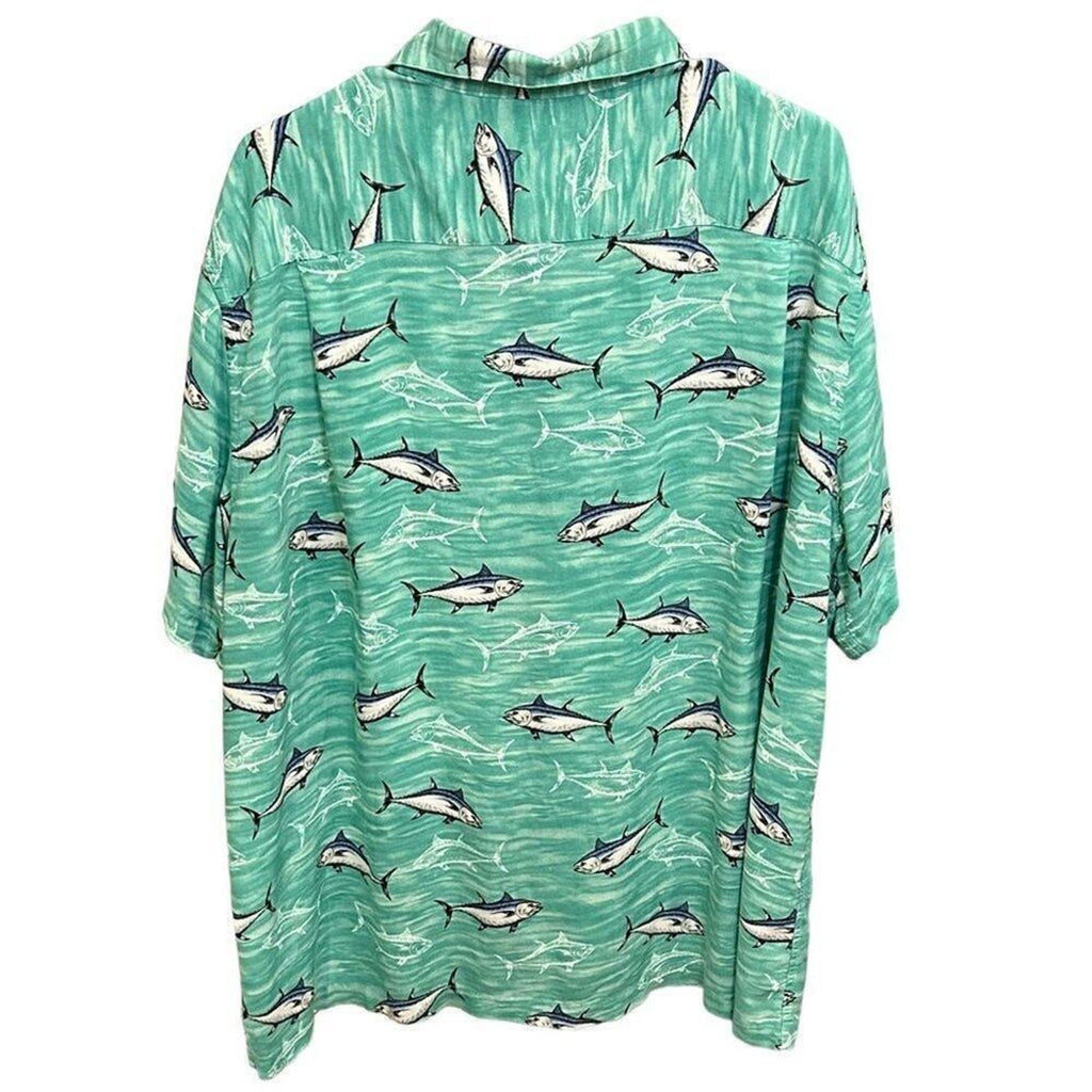 Ocean Coast Mens Shirt Fish & Sharks  SZ. XXL Sht. Sleeve Green #M1392