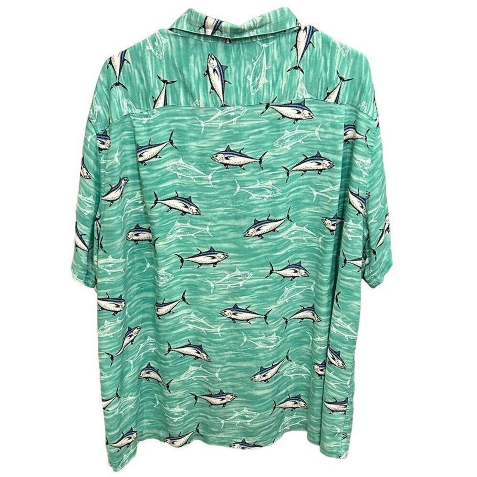 Ocean Coast Mens Shirt Fish & Sharks  SZ. XXL Sht. Sleeve Green #M1392