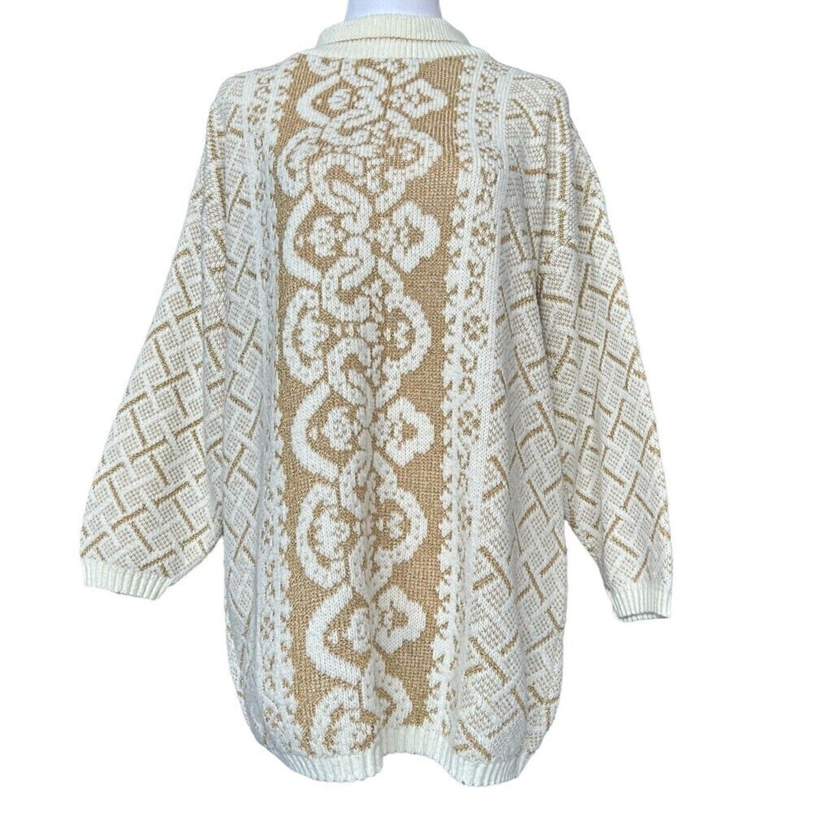 Dana Scott Vintage Cream / Metallic Gold Holiday Festive  Sweater Size M, #H1281