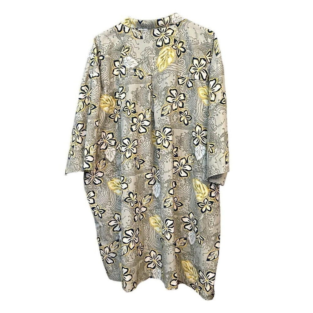 HB Harbor Bay Men's Hawaiian  Floral Print 4X 100% Cotton Gray Yellow #1168