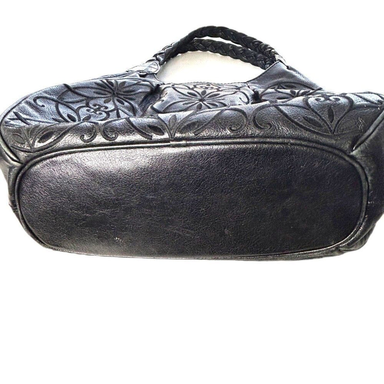 Brighton Masterpiece Leather Black Florencia Embroidered Floral Purse Bag