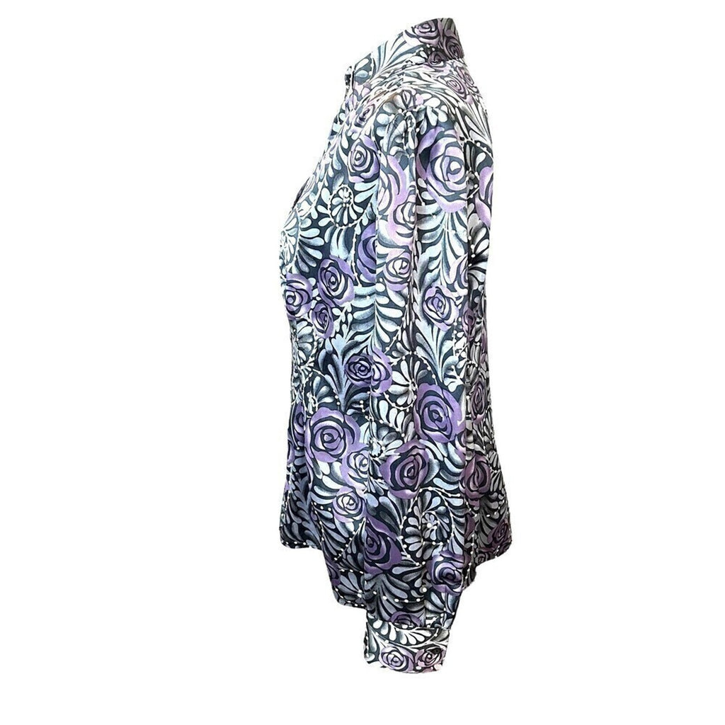 East 5th Women's Grey Purple Tunic White Blouse Size (L) Pleated Front #SH