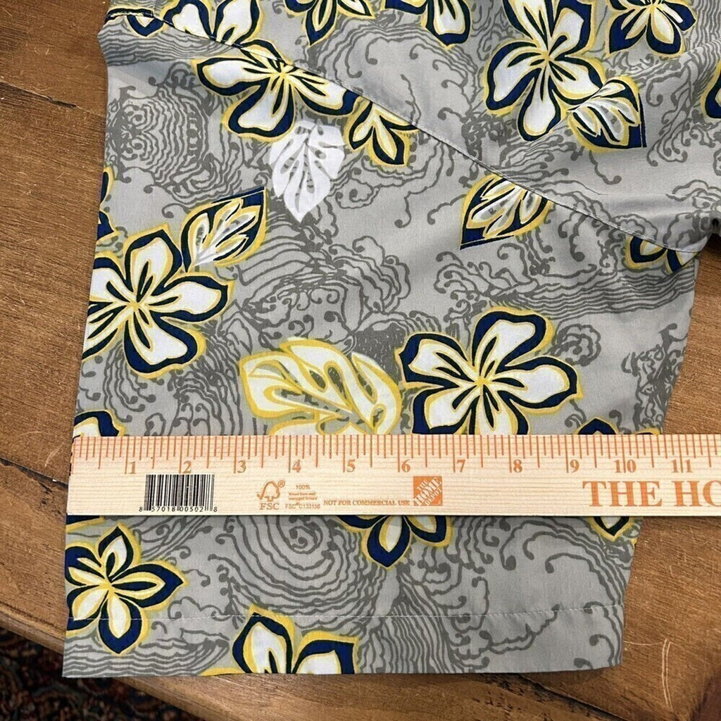 HB Harbor Bay Men's Hawaiian  Floral Print 4X 100% Cotton Gray Yellow #1168