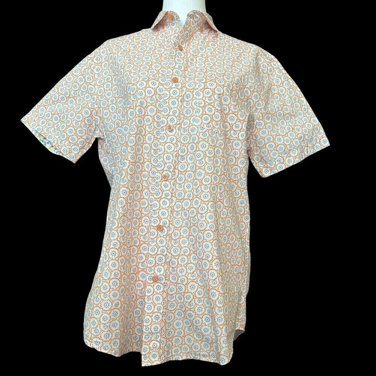 Johnston & Murphy Women's Blouse Short Sleeve White Orange Graphic Size (S) #J13