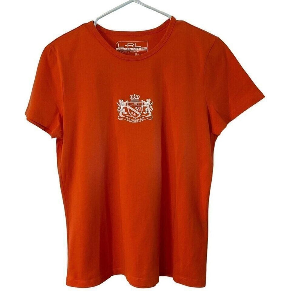 Lauren - Ralph Lauren Women's Embroidered L-RL Crest, Sz. M Orange T-Shirt #1104