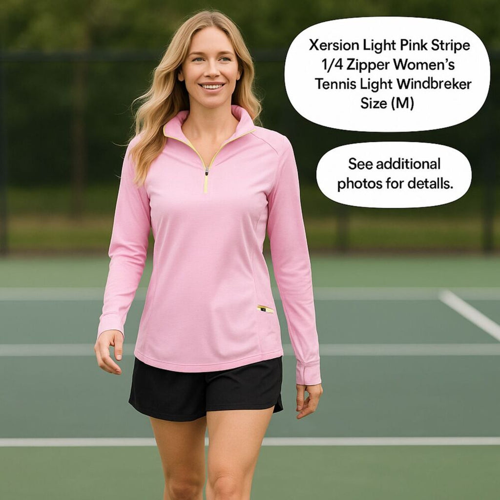 Xersion Light Pink Stripe 1/4 Zipper Women's Tennis Light Windbreaker Size (M)