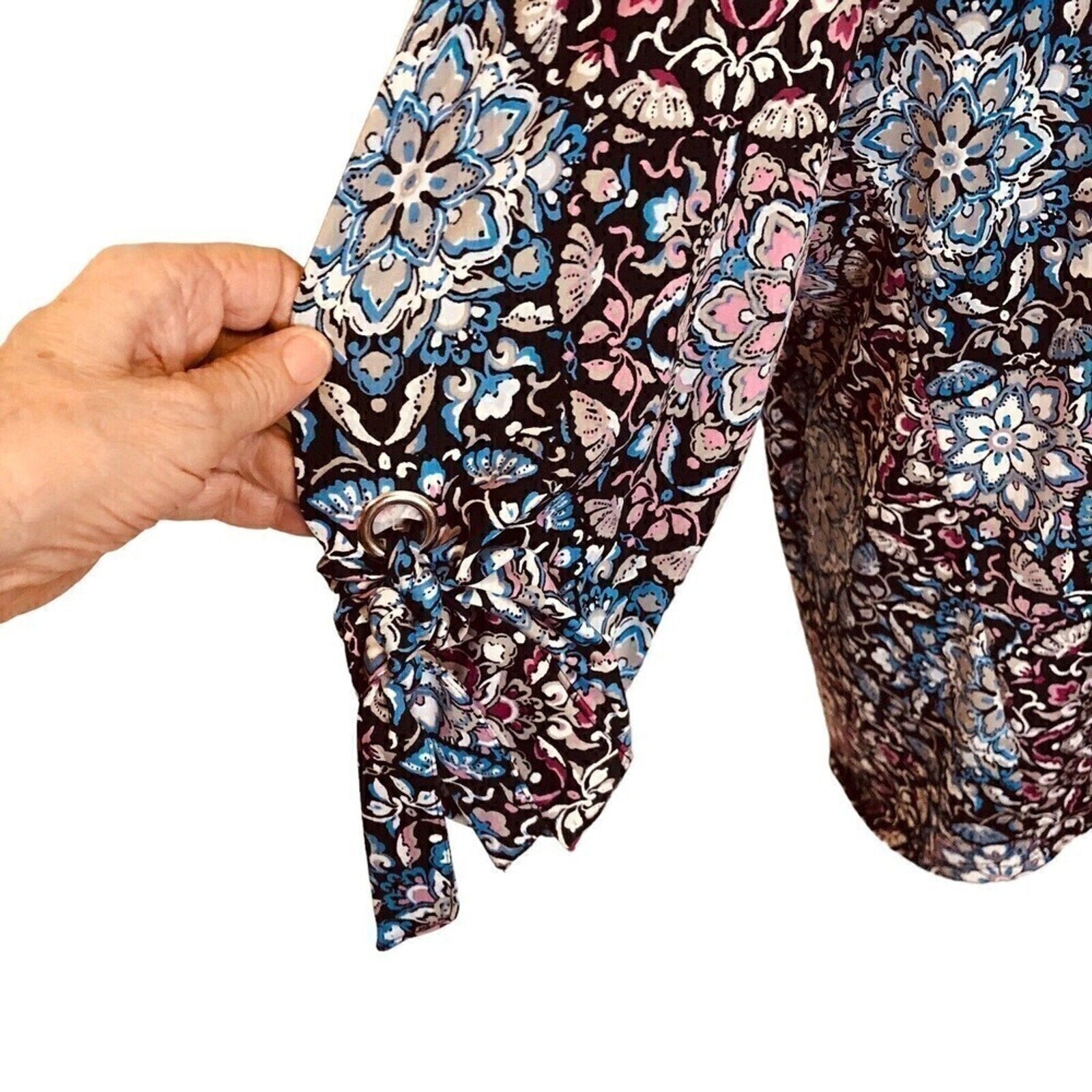 Croft & Barrow Classic Women's Casual Floral Tunic Shirt Sz. (L) 3/4 Sleeve