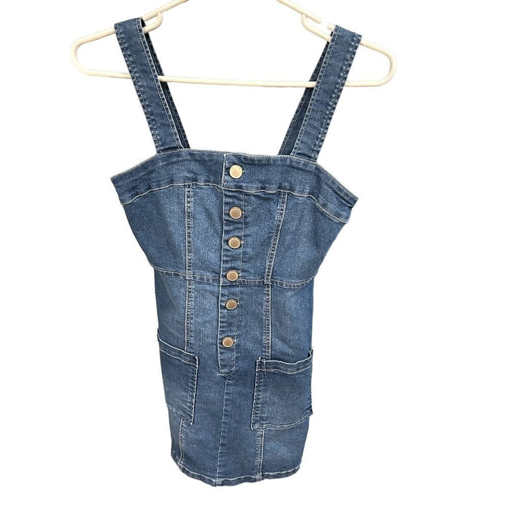 Copper Key Denim Jumper Women’s Size (XS) Sleeveless Button Jean Y2K #L1376