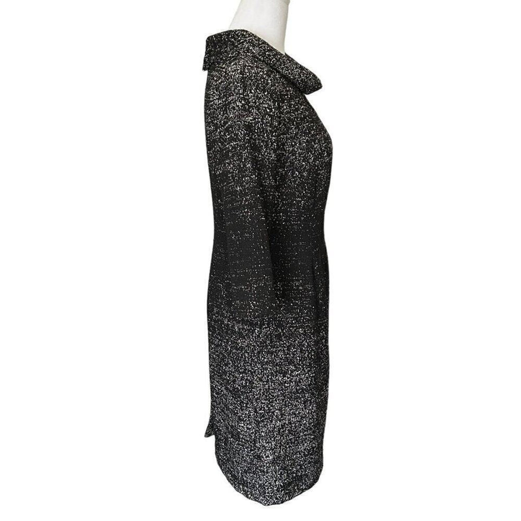Teri Jon by Rickie Freeman Tweed Wool Sheath Dress – Size 4, Cowl Neck, Black & White