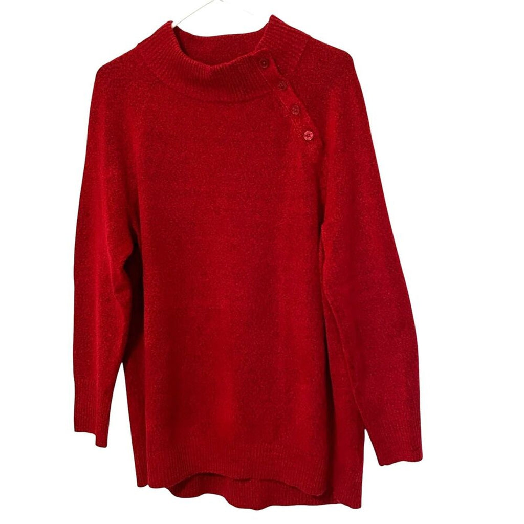 Talbots Red Mock Neck Sweater Women's Sz. L, Buttoned Mock Neck #
