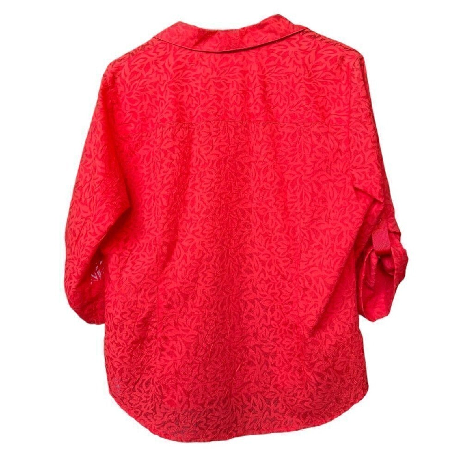 Coldwater Creek Women’s Blouse PL | Burnt Orange Button-Up, 3/4 Sleeve – F1219
