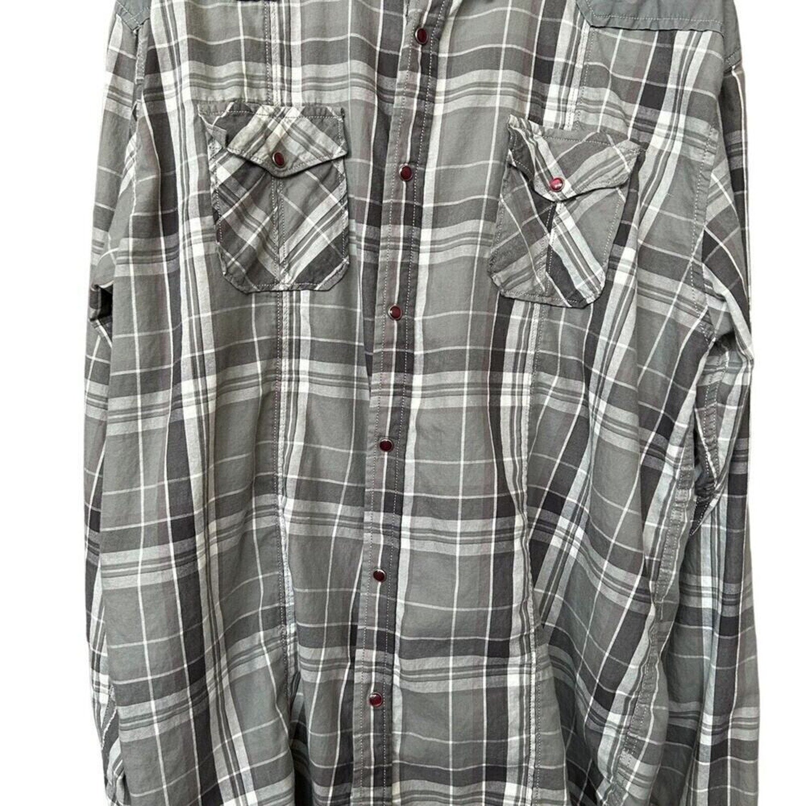 Reguest Mens Plaid Ruby Snap Front Pkts. Long Sleeve Embroidered Size 3XL #G1250