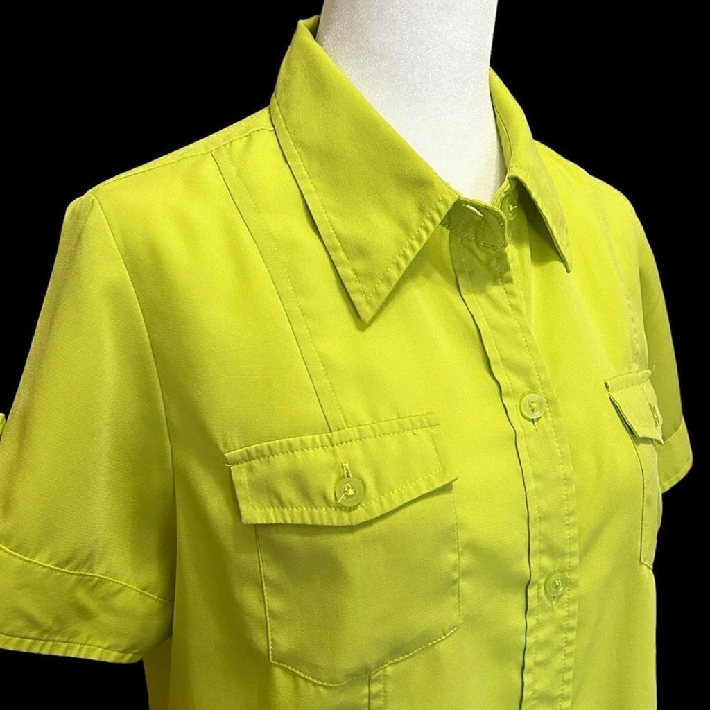 Joanna Women's Blouse Size L, Lime Green Top Short Sleeve #B1465