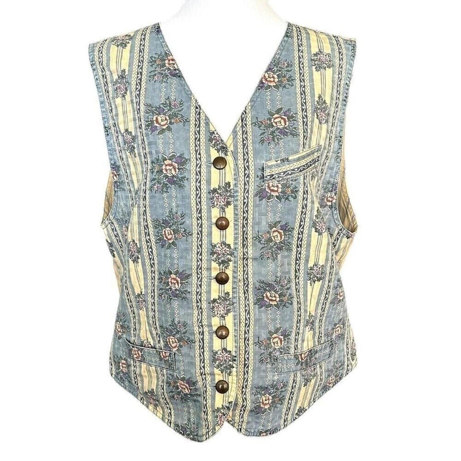 Liz Claiborne Liz Wear Floral Women's Vest w/Pockets Vintage 80s Sz. 14 #J1324