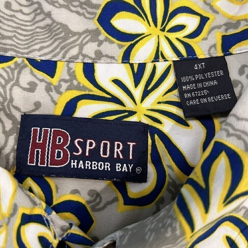HB Harbor Bay Men's Hawaiian  Floral Print 4X 100% Cotton Gray Yellow #1168