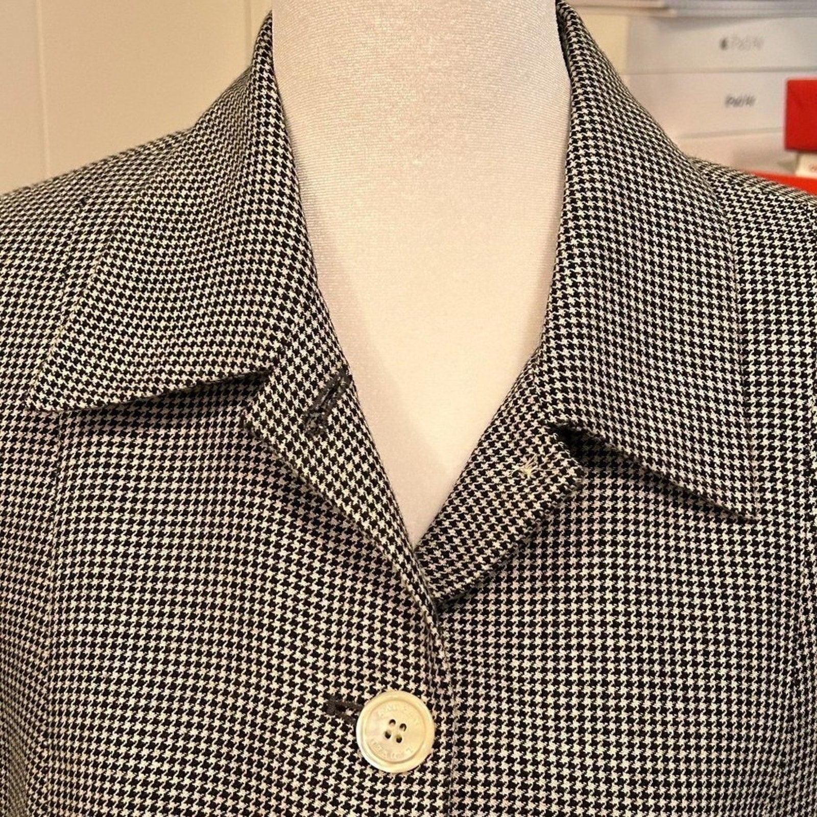 Lauren Ralph Lauren Women's Blazer Linen Wool Blend Houndstooth Classic #HB