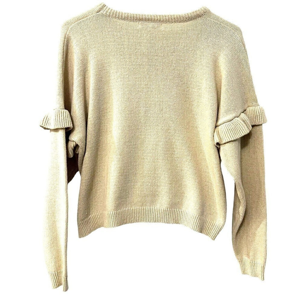 Woven Heart Women's Sweater, Embroidered Floral, Sz. M, Ruffle Sleeve, #1126