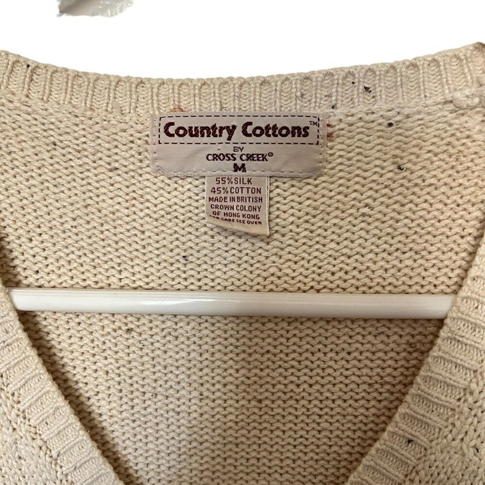 Country Cottons Cross Creek Men's Sweater Vest Cream Size M Silk Cotton Blend