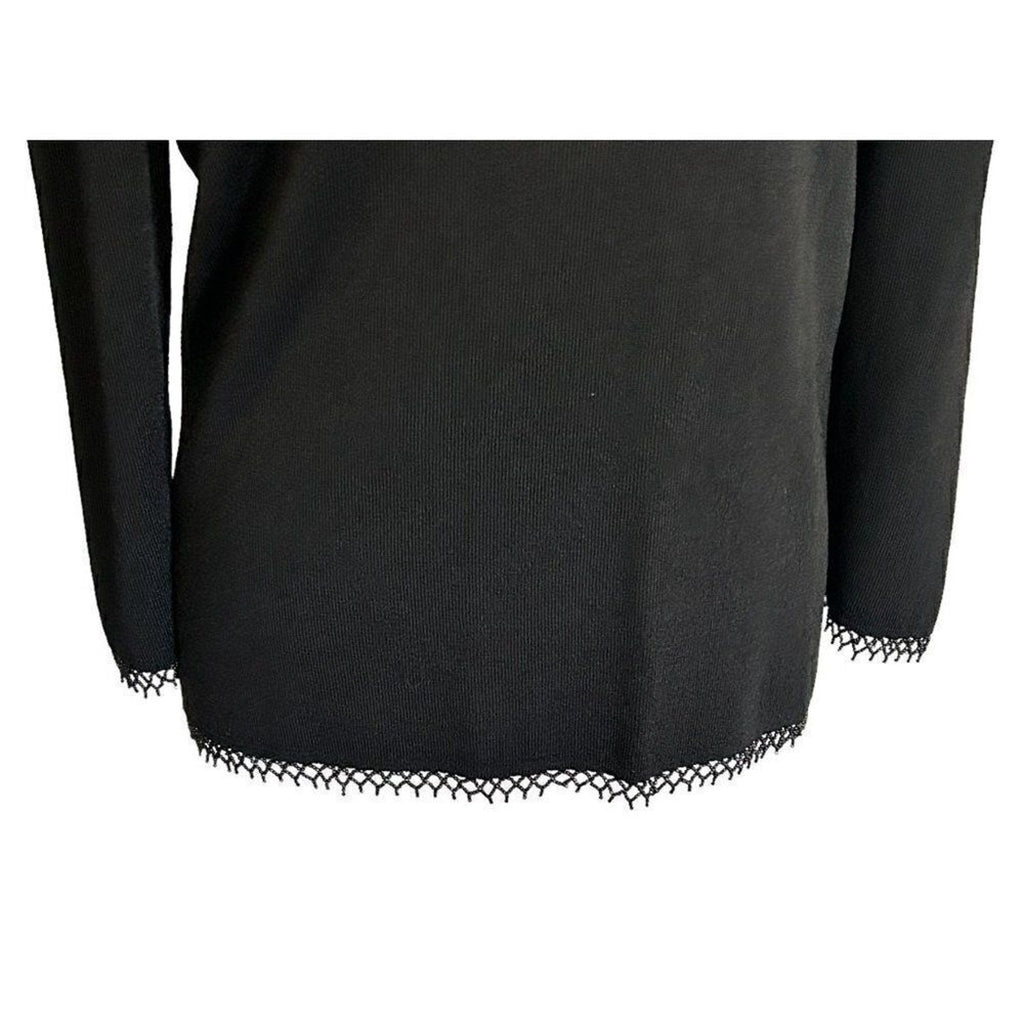 Fred David Women's Top Size M See Description Beaded Fringe Black Long Sl. #D146