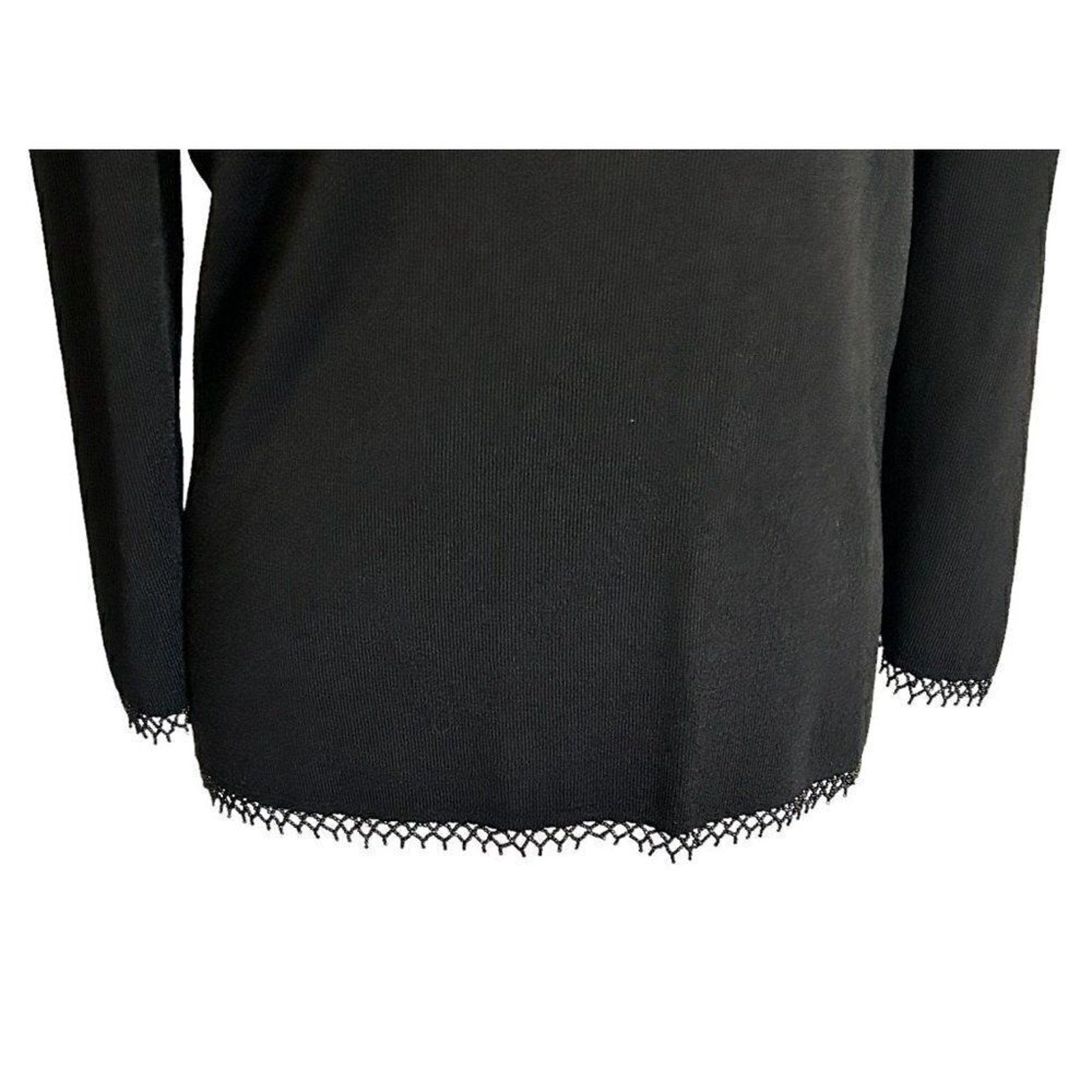 Fred David Women's Top Size M See Description Beaded Fringe Black Long Sl. #D146