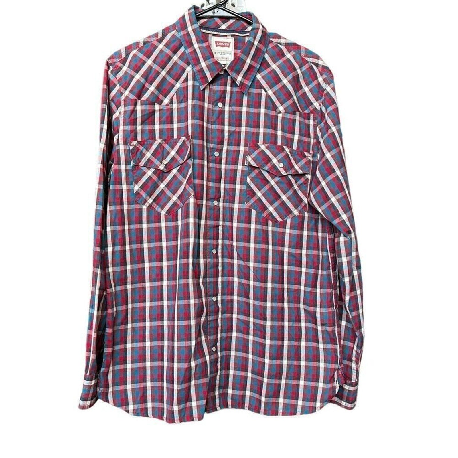 Levis Mens Modern Shirt Size Large, Pearl Snap Long Sleeve Plaid #G1226
