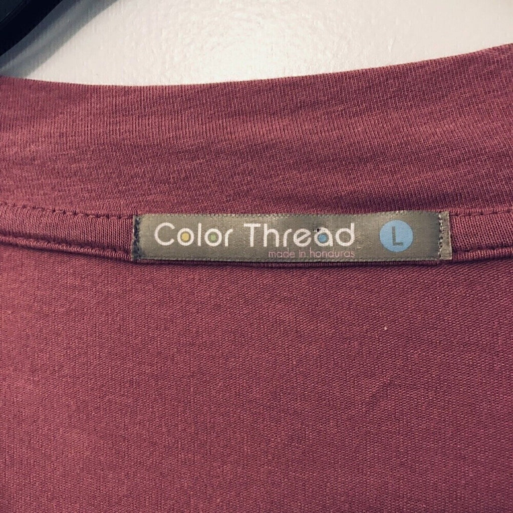 Color Thread Women V-Neck Long Sleeve Top Size L Light Red Brick