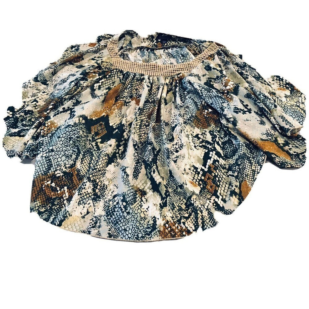 Blandolino Women’s Valerie Blouse L – Cotton Beaded Boho #1014