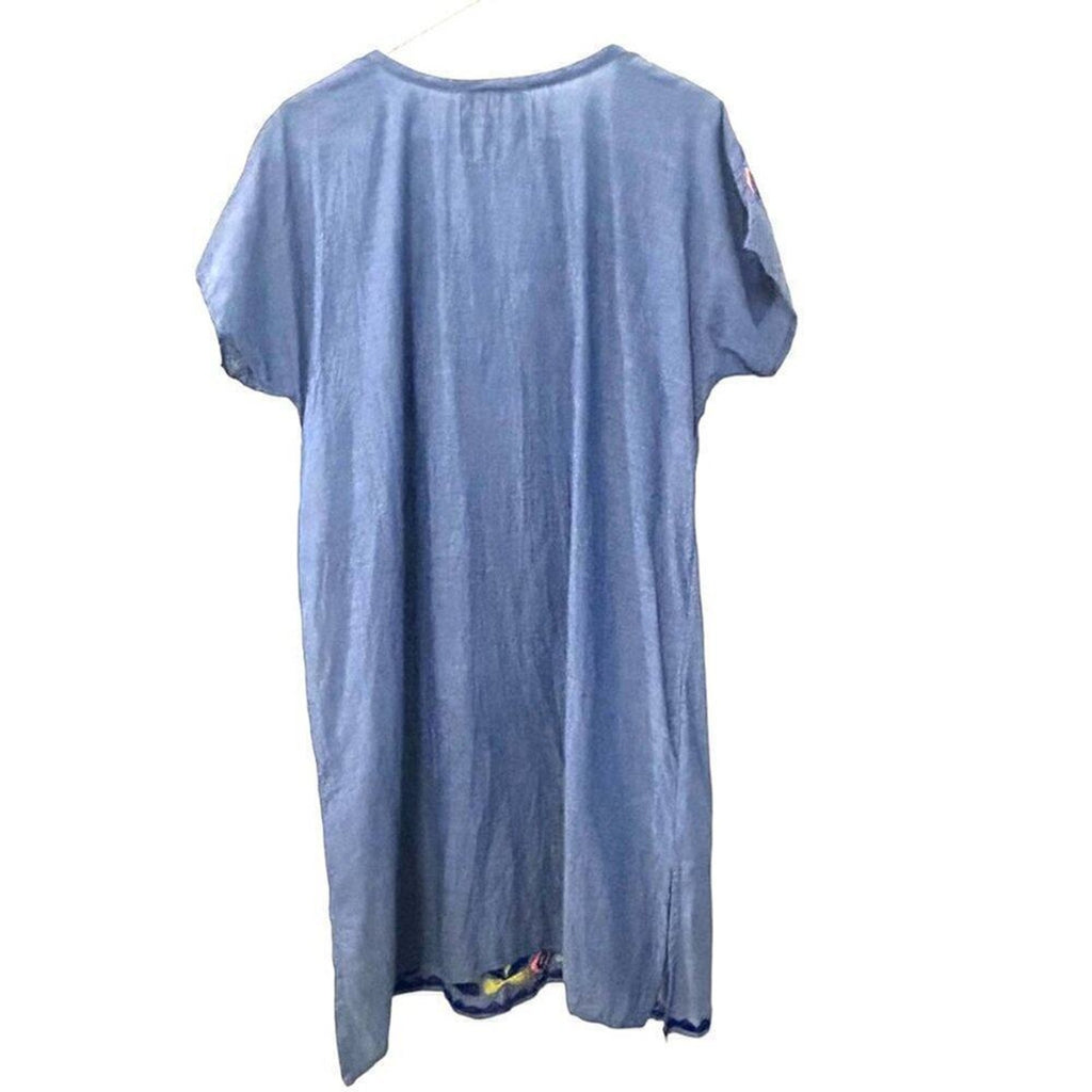 Lulalife Women’s Dress Size L — Cotton Blue Embroidered Floral Short Sleeve