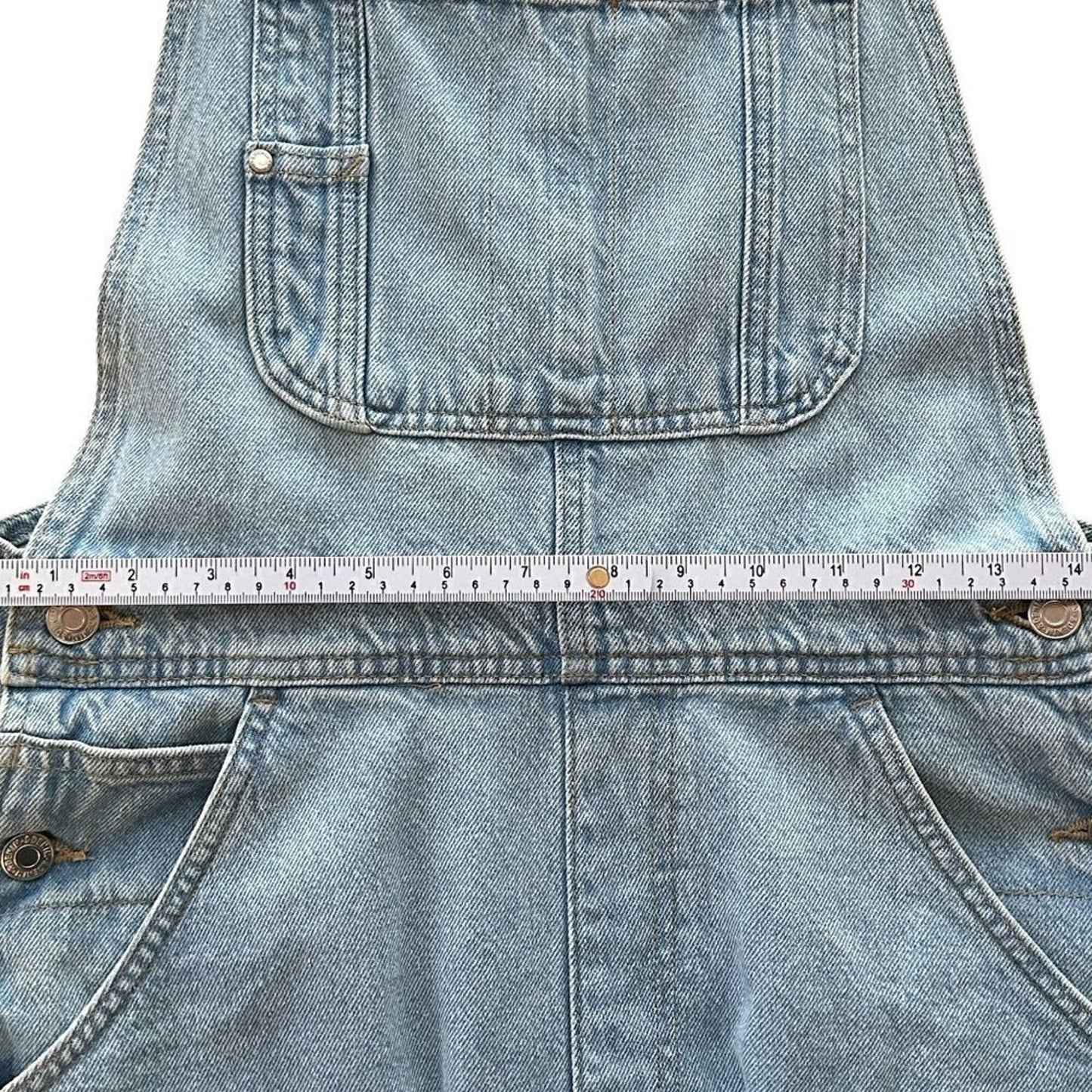 Denim Co. Overall Shorts Size (See Photos) Light Wash, Hook Straps / BiB #P1479
