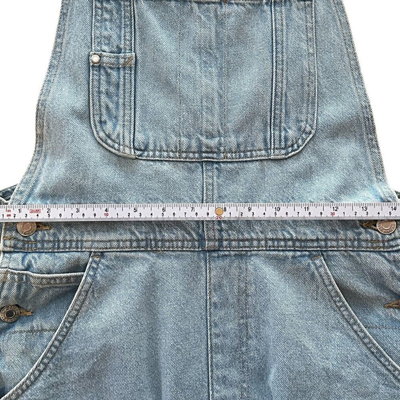 Denim Co. Overall Shorts Size (See Photos) Light Wash, Hook Straps / BiB #P1479
