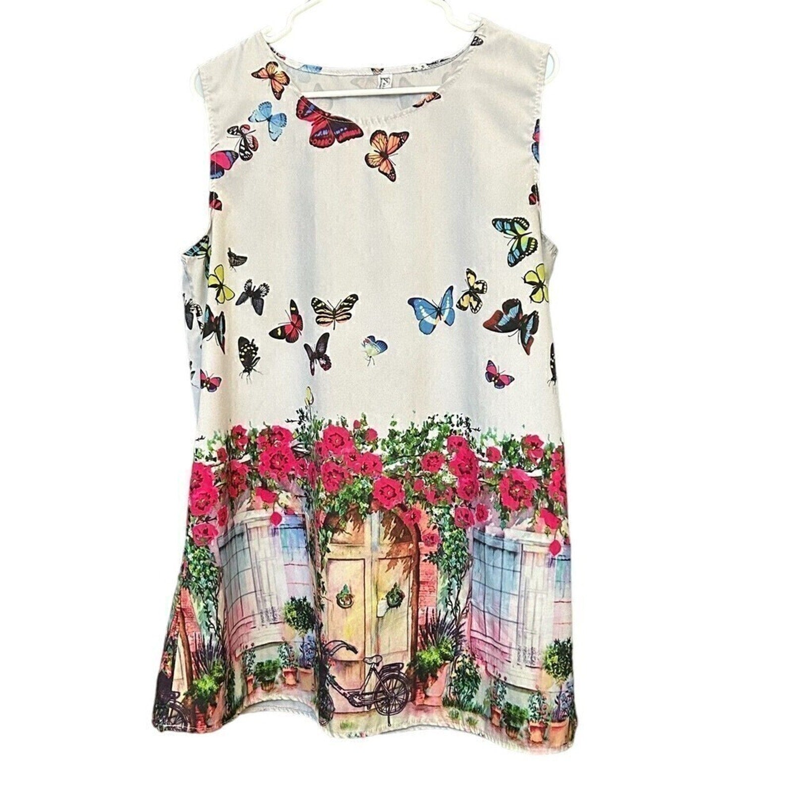 French boho sleeveless beach mini dress size L #1178