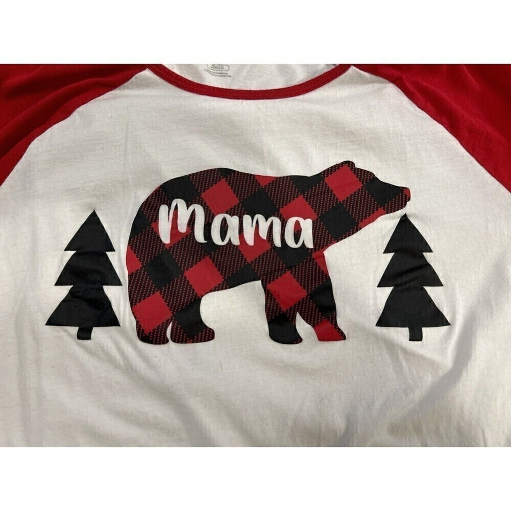 Christmas Holiday Women's Size XL TShirt T Red Lg Sleeve Mama Bear Red/Bl. #K135