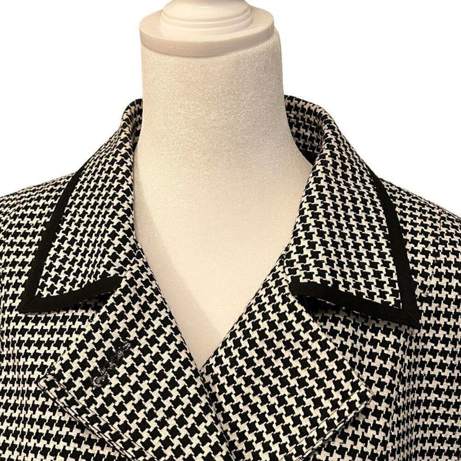 Talbots Women's  Black White Houndstooth Plaid Jacket Blazer Size 14 #BH