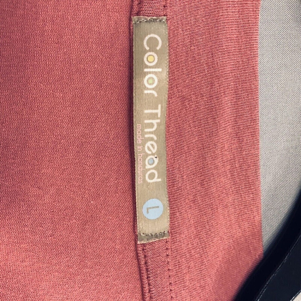 Color Thread Women V-Neck Long Sleeve Top Size L Light Red Brick