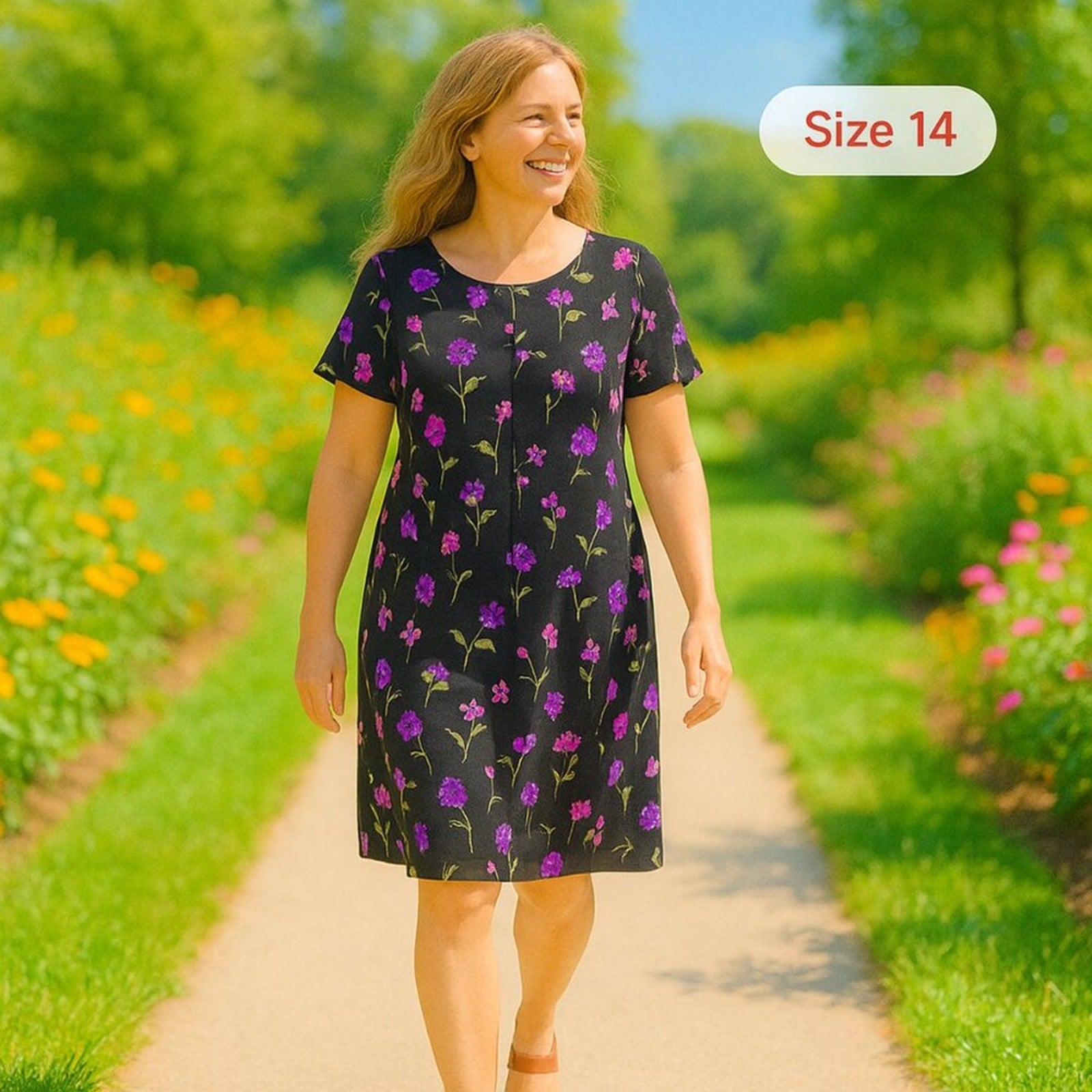 American Living dress sheath size 14 in black pink floral Mickie Crepe #SH