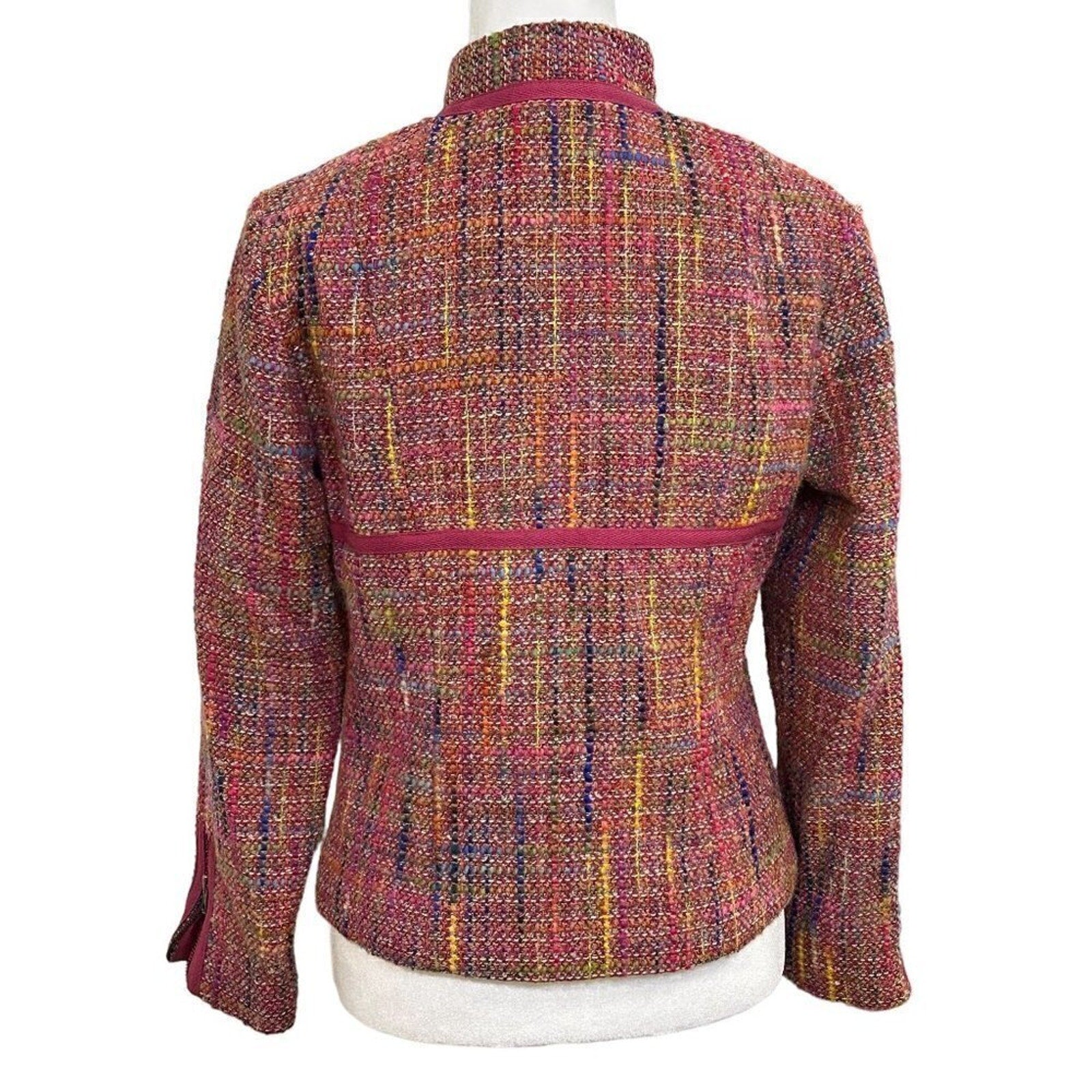 Garnet Hill Womens Jacket Blazer Wool Blend Zip Size S-M Tweed Multi-Color #BH