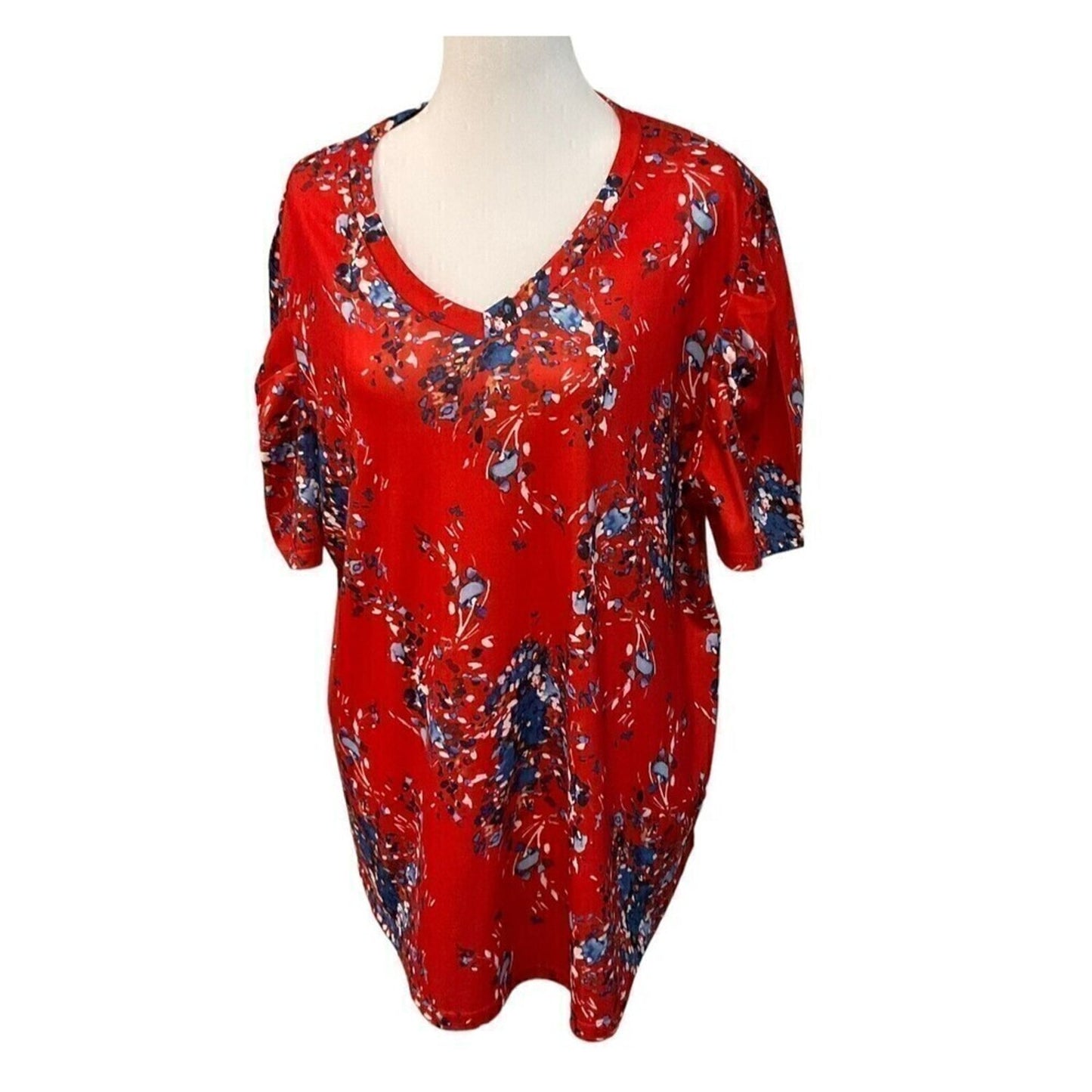 Women's Summer Tunic Top V-Neck Short Sleeve Casual Loose Fit Comfy #1099