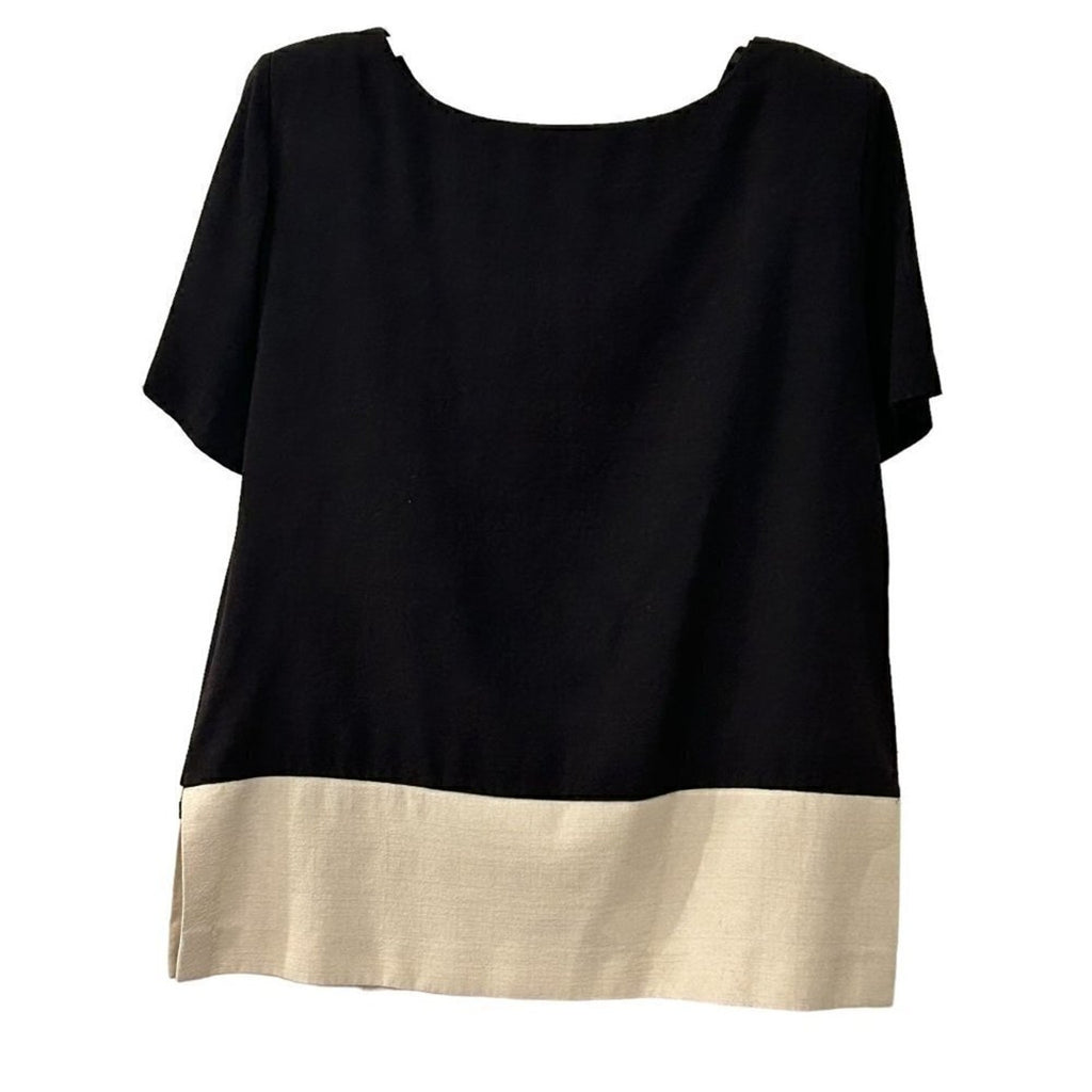 Virgo Women's Tunic Top Size 10, Black / Cream Gold Studs Rayon / Poly Blend #BH