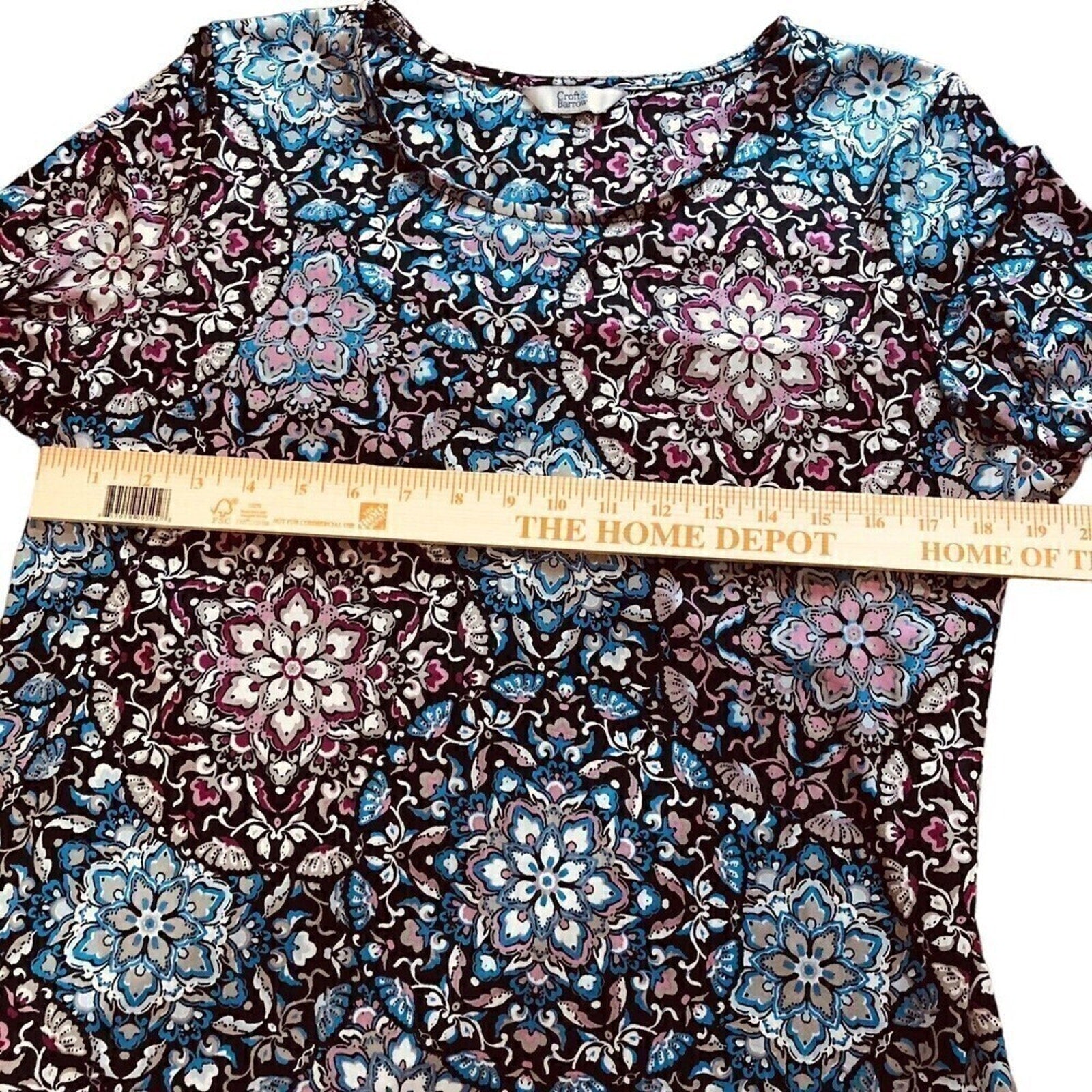 Croft & Barrow Classic Women's Casual Floral Tunic Shirt Sz. (L) 3/4 Sleeve