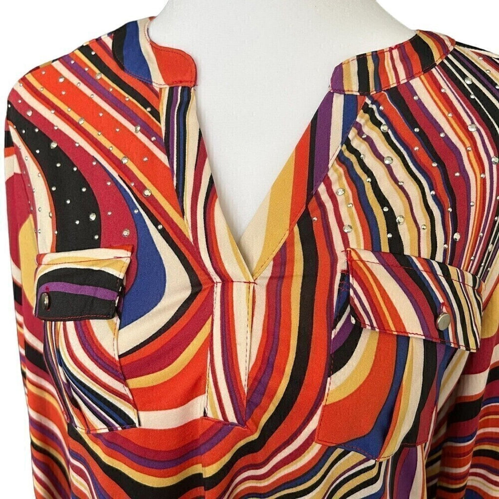 Cocomo Women’s High-Low Blouse | Artistic Pattern, Size M – 1118