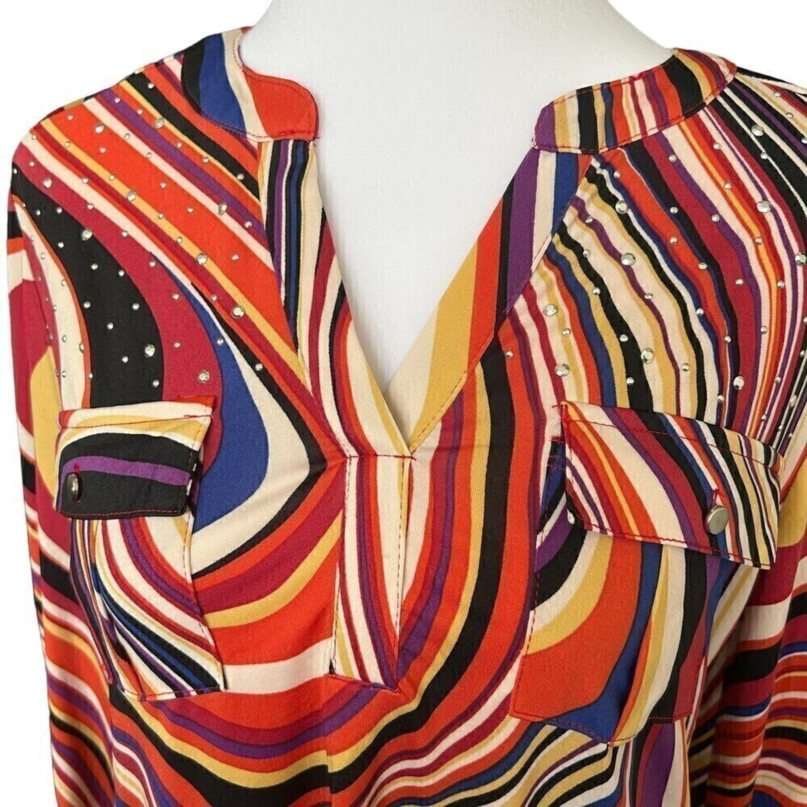 Cocomo Women’s High-Low Blouse | Artistic Pattern, Size M – 1118