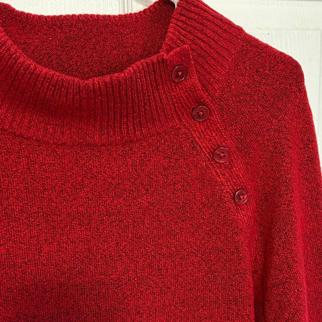 Talbots Red Mock Neck Sweater Women's Sz. L, Buttoned Mock Neck #