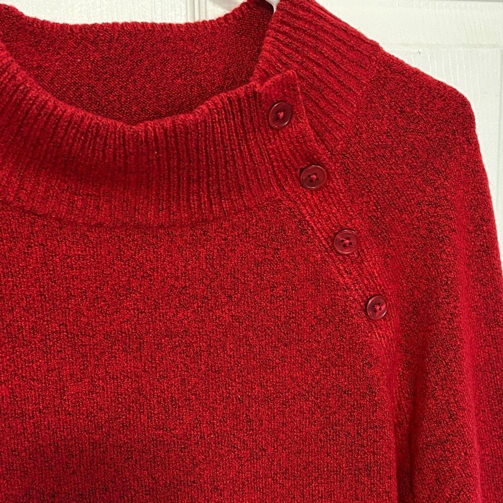 Talbots Red Mock Neck Sweater Women's Sz. L, Buttoned Mock Neck #