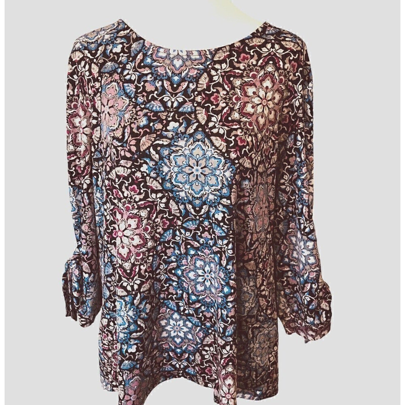 Croft & Barrow Classic Women's Casual Floral Tunic Shirt Sz. (L) 3/4 Sleeve