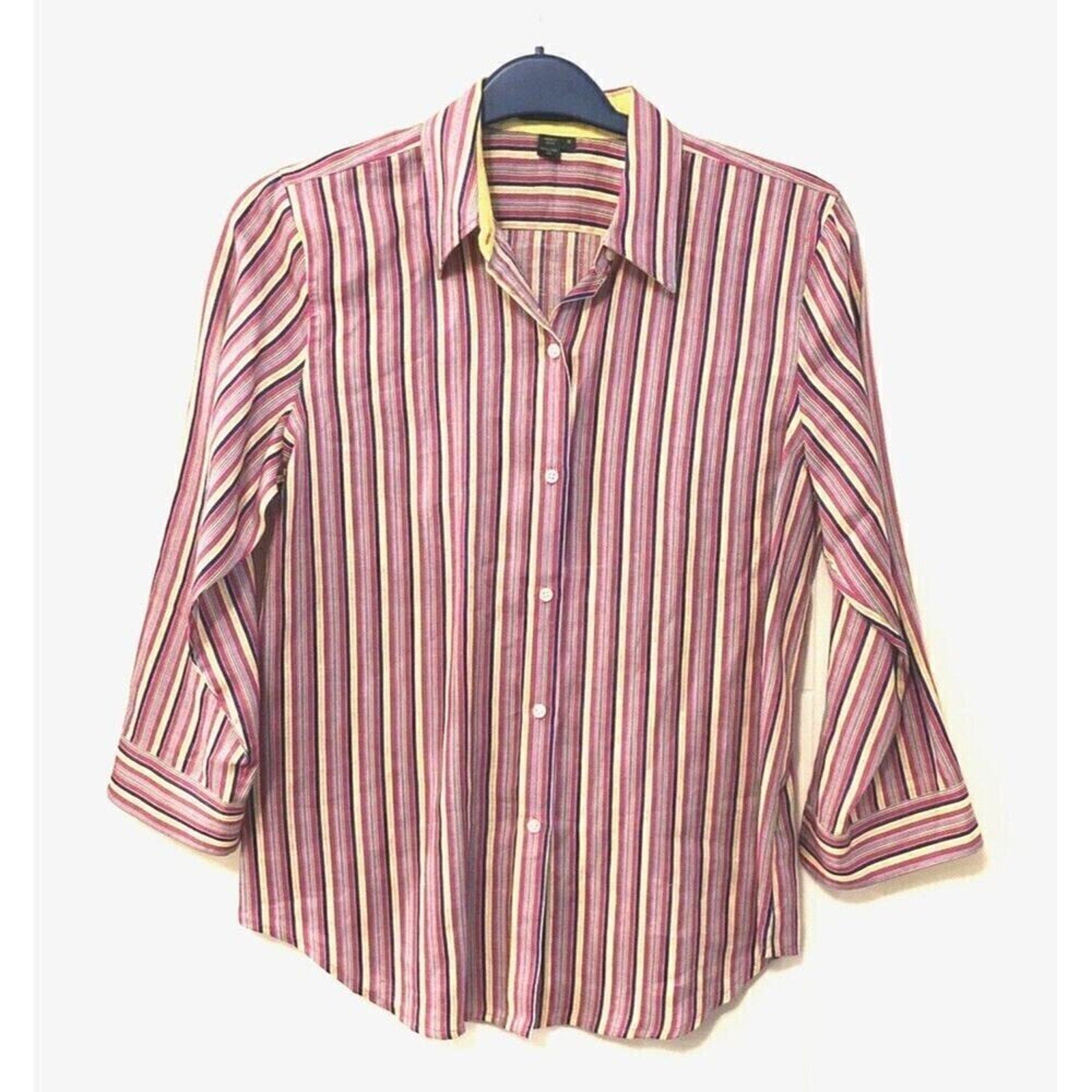 Lauren - Ralph Lauren Women's Stripe Linen Shirt - Yellow Collar & Sleeve Lining
